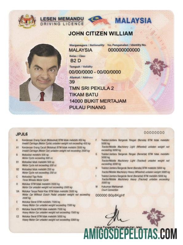 Carteira de motorista da Malásia amostra